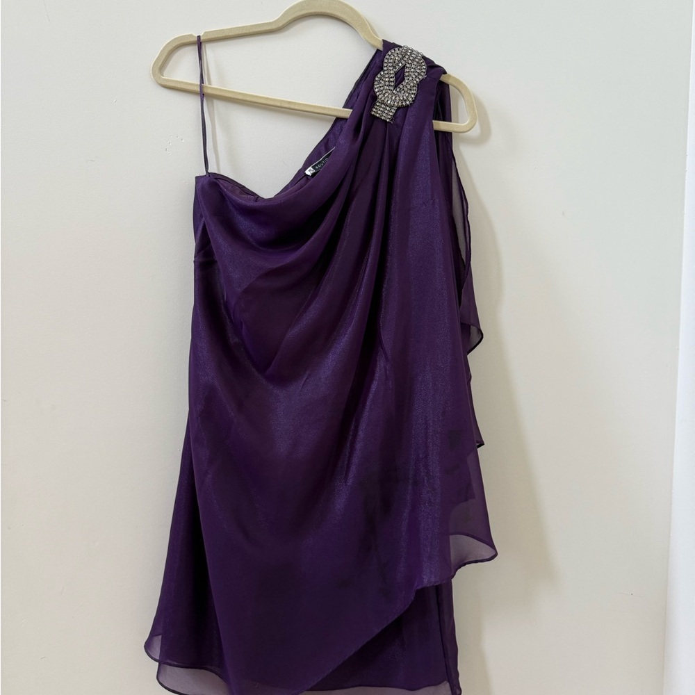 JS Boutique Purple Asymmetrical Ruched Cocktail Dress